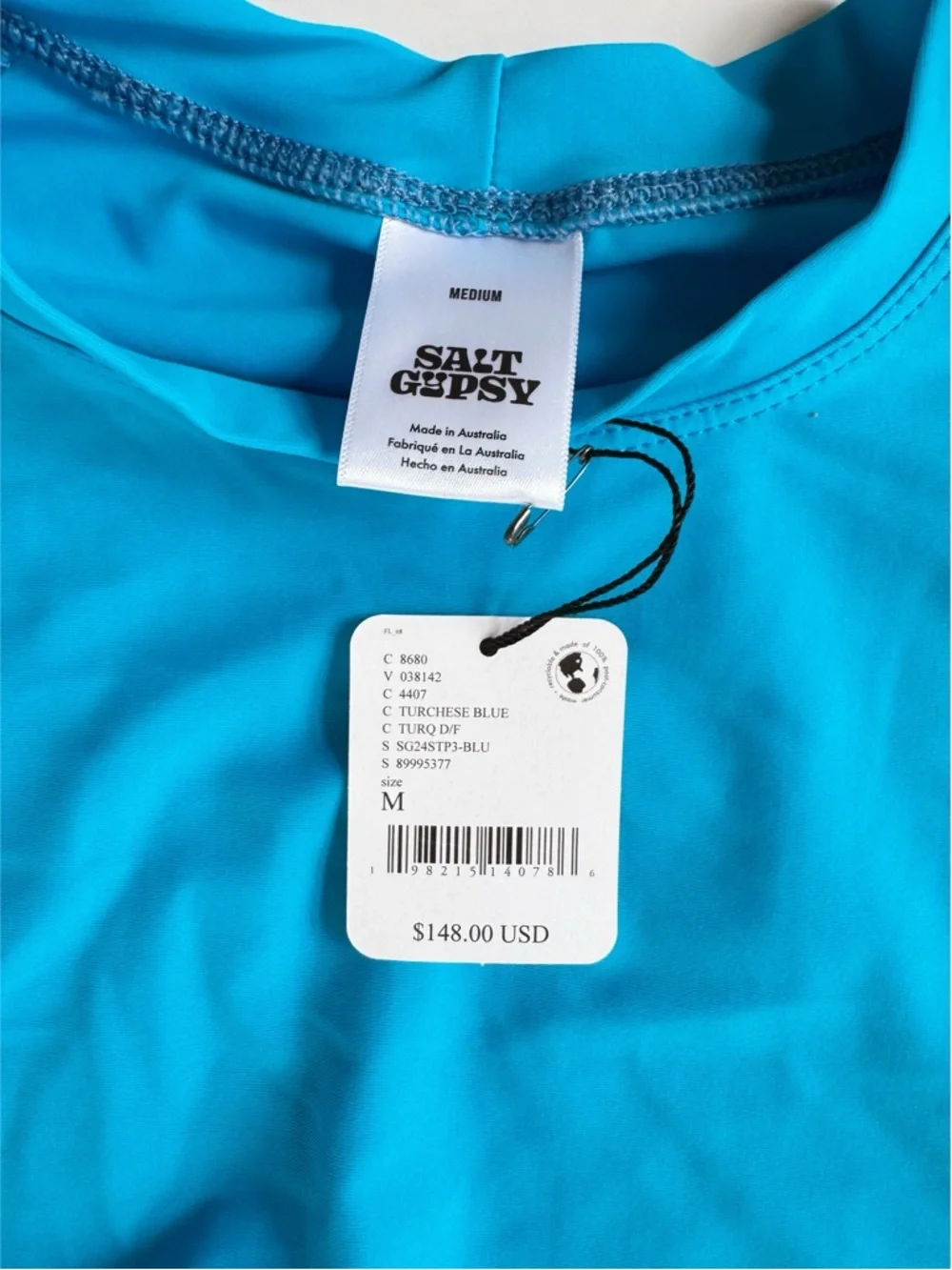 Salt Gypsy Ruched Solid UV Protection Surf Rashguard - Turchese Blue | MEDIUM - Picture 5 of 7